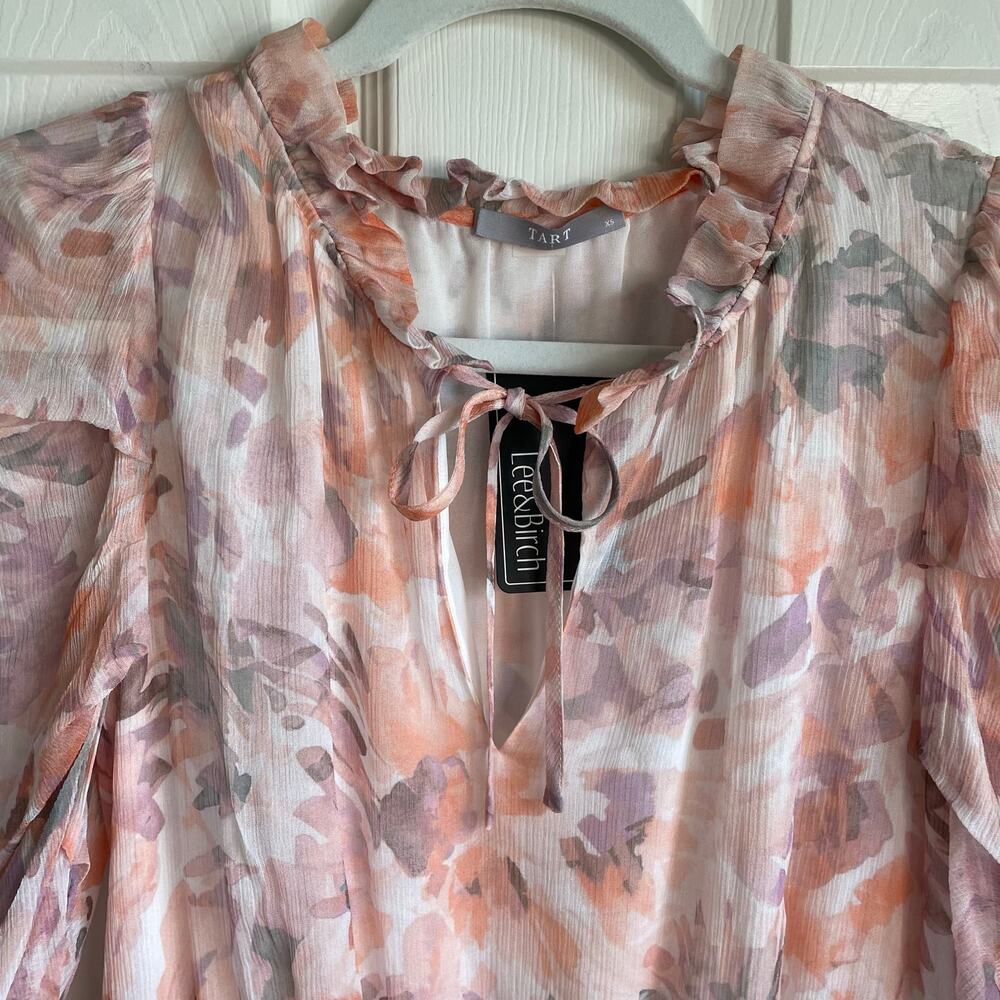 Tart Mini Dress NWT Sz XS Pippa Brushstroke Petals Ruffled Neck Tiered Fairycore - Picture 7 of 14